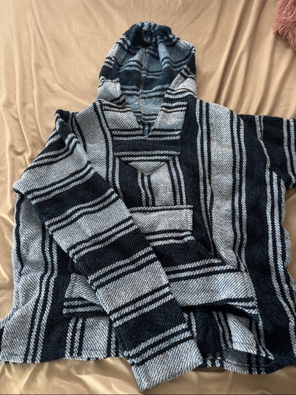 Striped Baja Hoodie Pullover in Navy and Light Blue